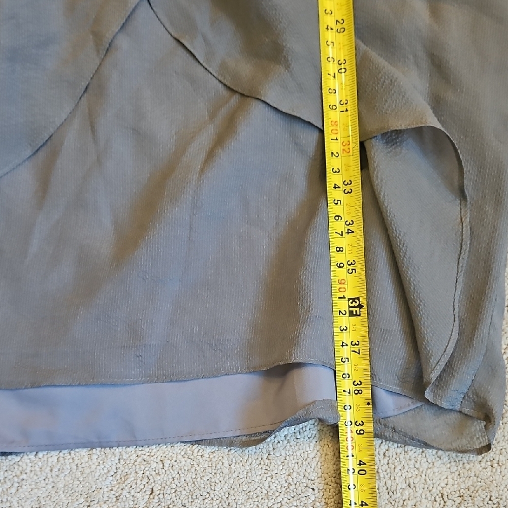 LOFT Silk Asymmetrical Gray Faux Wrap Dress with Belt - Picture 7 of 10